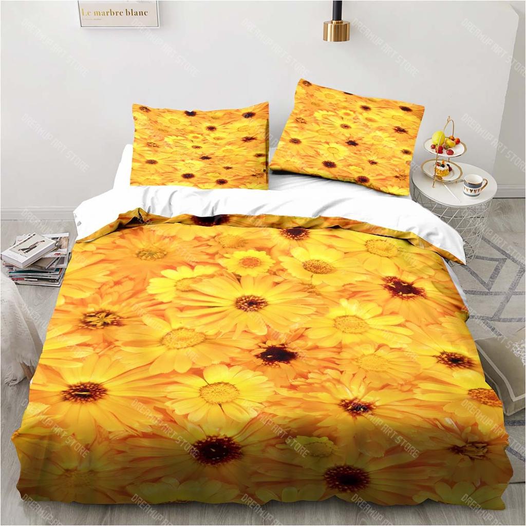 3D Sunflower Printing Set Bedding Floral Pattern Three-piece Set Living Room Bedroom Home Decoration Pillowcase Quilt Cover Gift