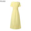 ZANZEA Women Elegant Round Neck Casual Short Sleeve Long Dress