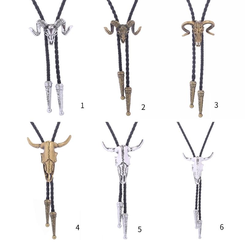 Elegant Black Bolo Tie with Bull Pendant Cowboy Bull Necktie Western Necklace Cool Bola-Tie Western Cowboy Costume