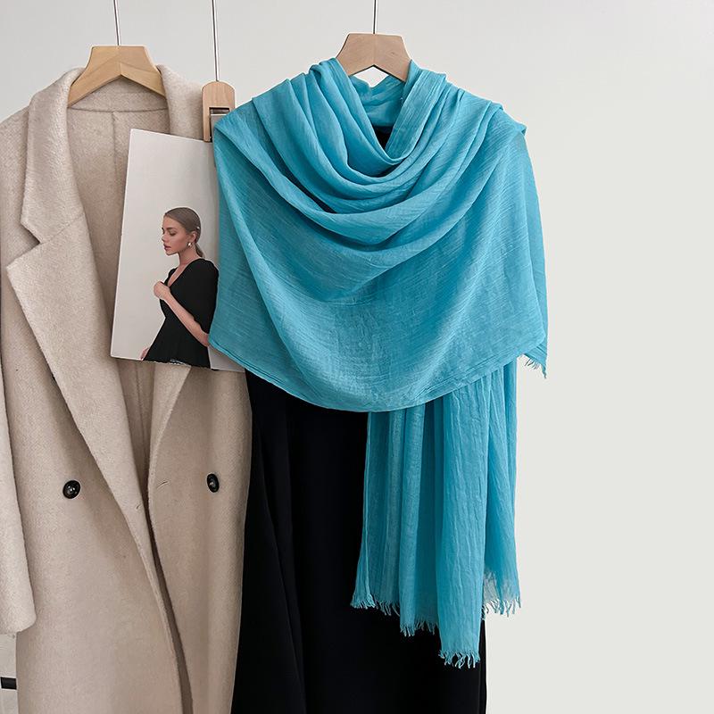 Artistic Cotton and Linen Scarf - Solid Color, Japanese & Korean Style, Women's Shawl for Air-Conditioned Rooms, Outerwear, Sun Protection
