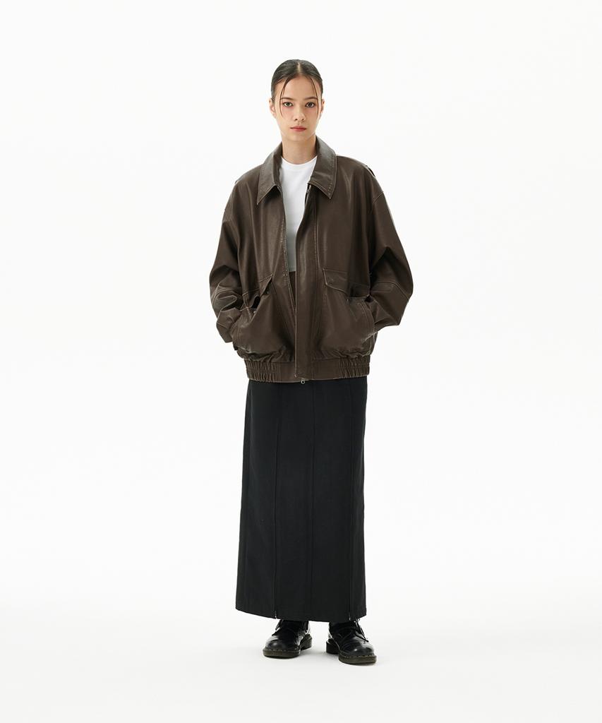 Mahagrid Washed Faux Leather Blouson Brown(Mg2Efmb940A)