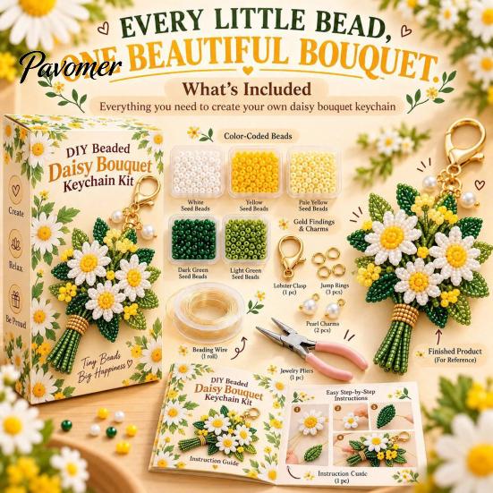 DIY Bouquet Keychain Set Handmade Flower Craft Set, Beaded Making Handicraft Material Pack Kit, Complete Kit for Bag Charm Decorative Pendant