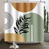 Mid Century Abstrakt Boho Duschvorhang Grünes Blatt Pflanze Modern Bogen Sonne Minimalistisch Nordisch Wasserdicht Badezimmer Badvorhang