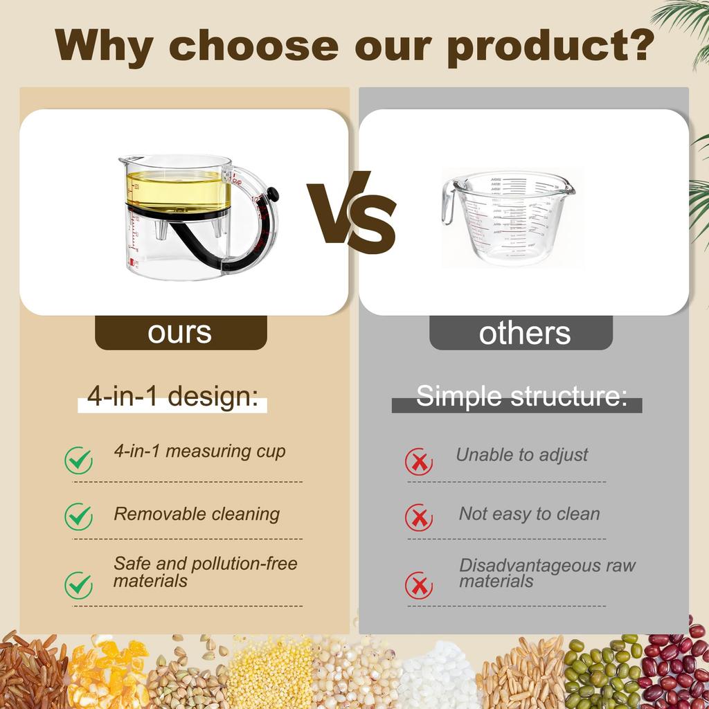 4-IN-1 Measuring Cup Adjustable MultiFunctional Measuring Cup with Scraper-Style Seal Base Kitchen Cube Cups Tools for Cooking