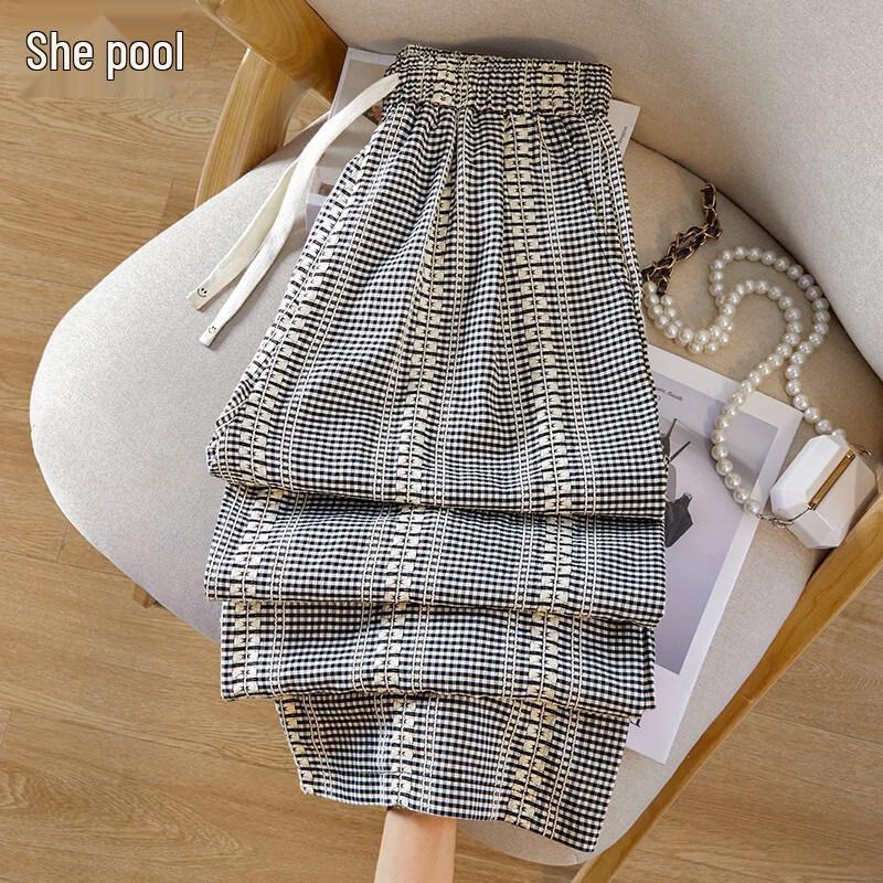 Women s Vintage Plaid Casual Drawstring Long Pants S