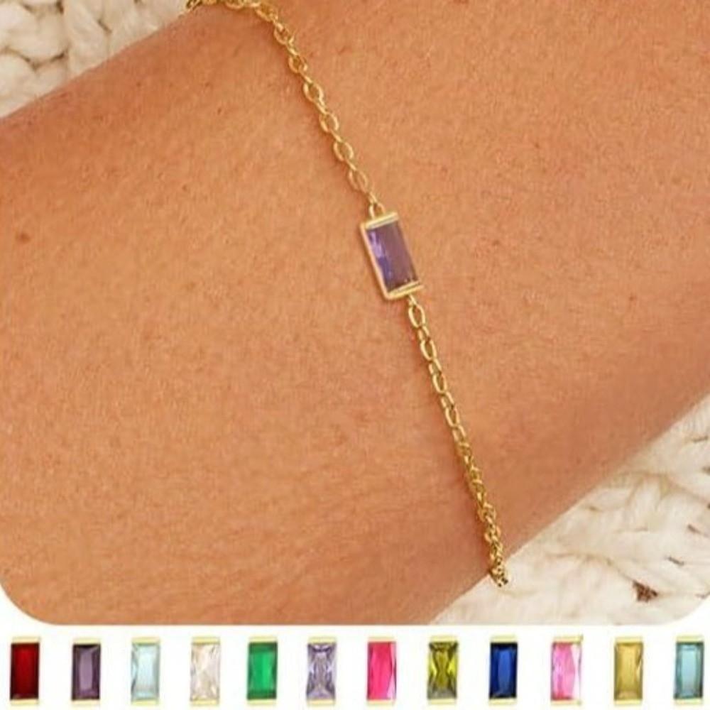 Square Zircon Gold Plated Bracelet Sparkling Minimalist Bracelet Fashion Birthstone Bracelet  Daily
