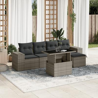 Vidaxl 6-Cz. Juego de Muebles de Jardín con Cojines, Gris, Ratán Sintético