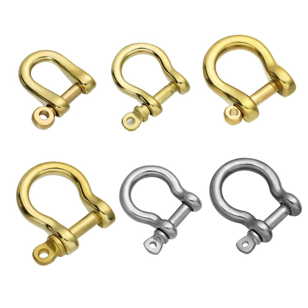 Stainless Steel Shackle Fob Buckles Keychain Hook D Bow Staples Key Ring Solid Brass Carabiner