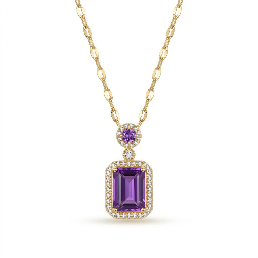 Women's Multi-color Zircon Pendant Necklace - Japanese & Korean Style, Geometric Titanium Steel Clavicle Chain, Light Luxury Fashion.