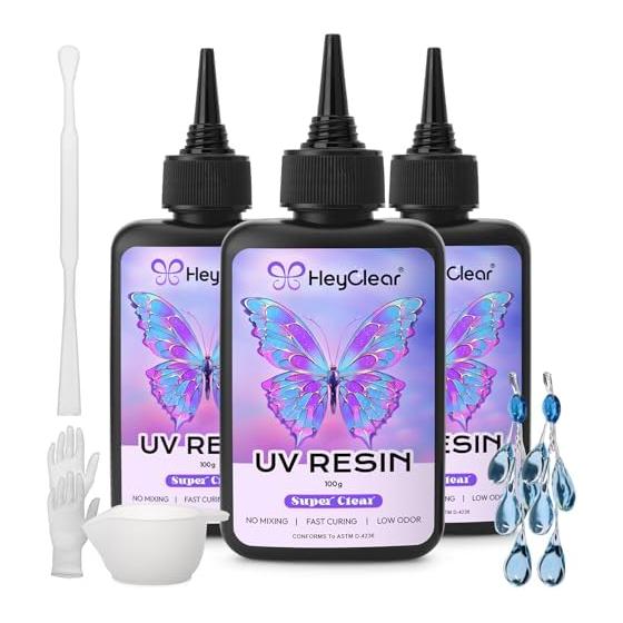 HeyClear 300g UV Resin Liquid - Ultra Clear, Low Odor, Hard and Fast Curing Resin, Suitable for DIY Beginners, Coating, Handicraft Decoration,