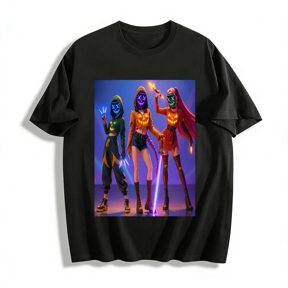 

Halloween Glowing Mask Pumpkin Print Hoodies Street Cool Functional Style Party Performance Tops Pure cotton T-shirt XXS