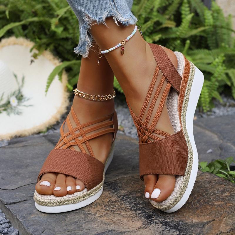 Large size women's wedge heel sandals spring and summer new thick-soled fish mouth casual women's word sandals