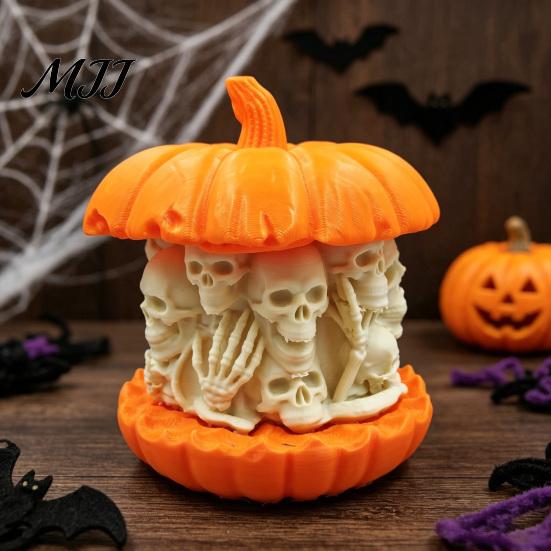 PLA Skull Pumpkin Ornament 3D Printed Figurine, Gothic Skeleton Statue, Horror Decor Creepy for Home Office Holiday Party Statue