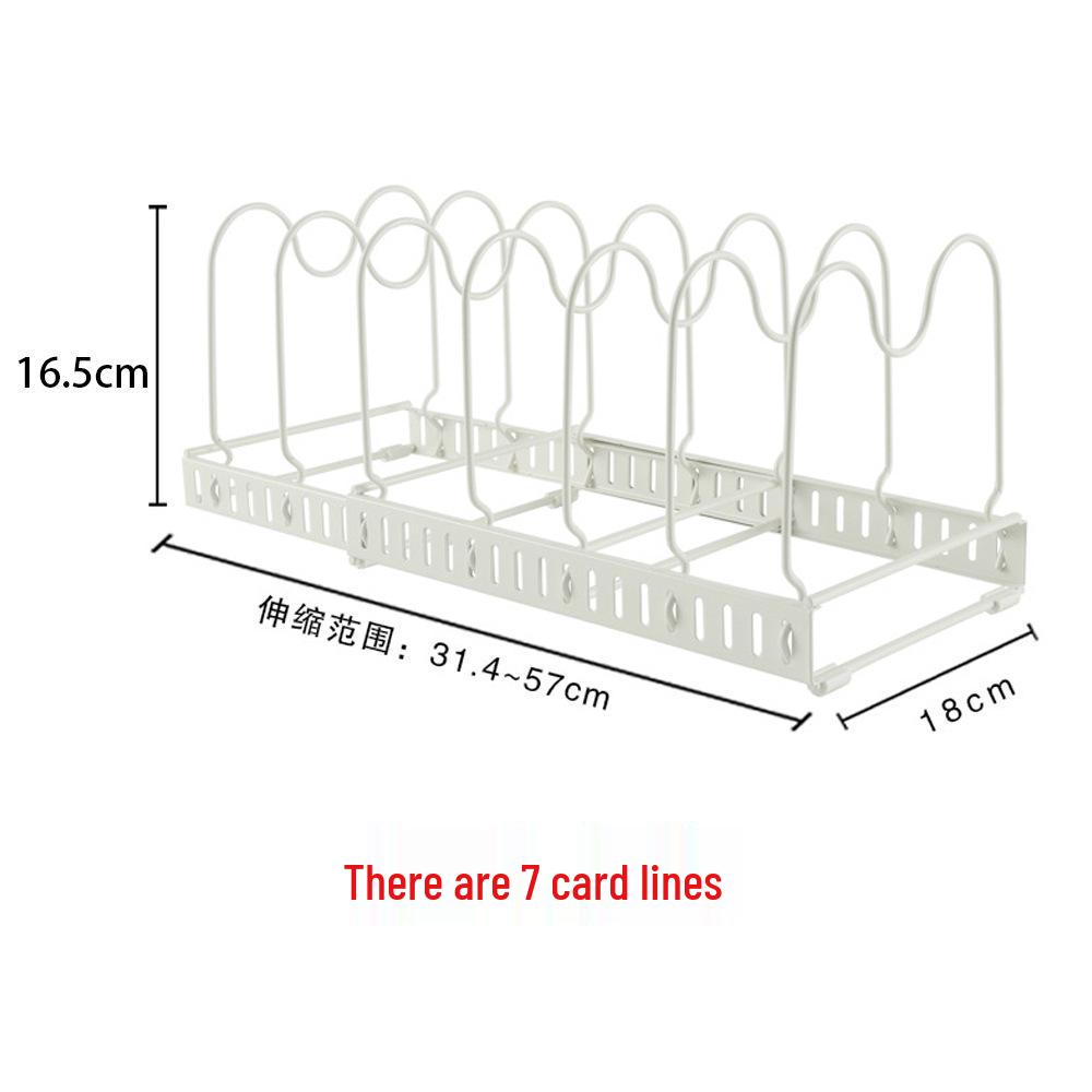 Adjustable Kitchen Storage Rack Organizer for Cookware, Cutting Boards, Pot Lids, and Telescopic Shelf.