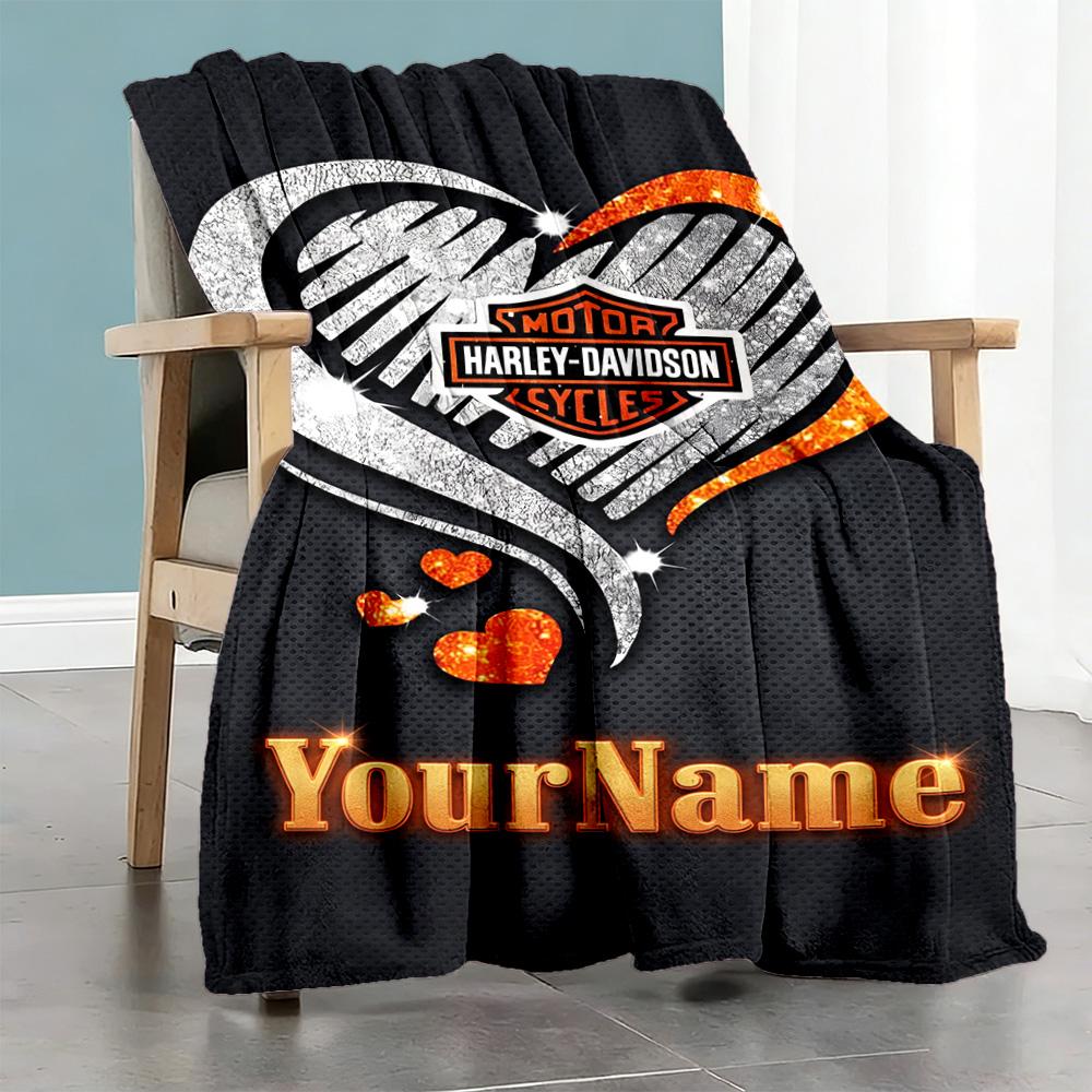 Harley-davidson Motorcycles Customize Text Blanket Lightweight Personalized Blanket Ultra-Soft Suitable for Picnics Seaside Livingroom Office Chair