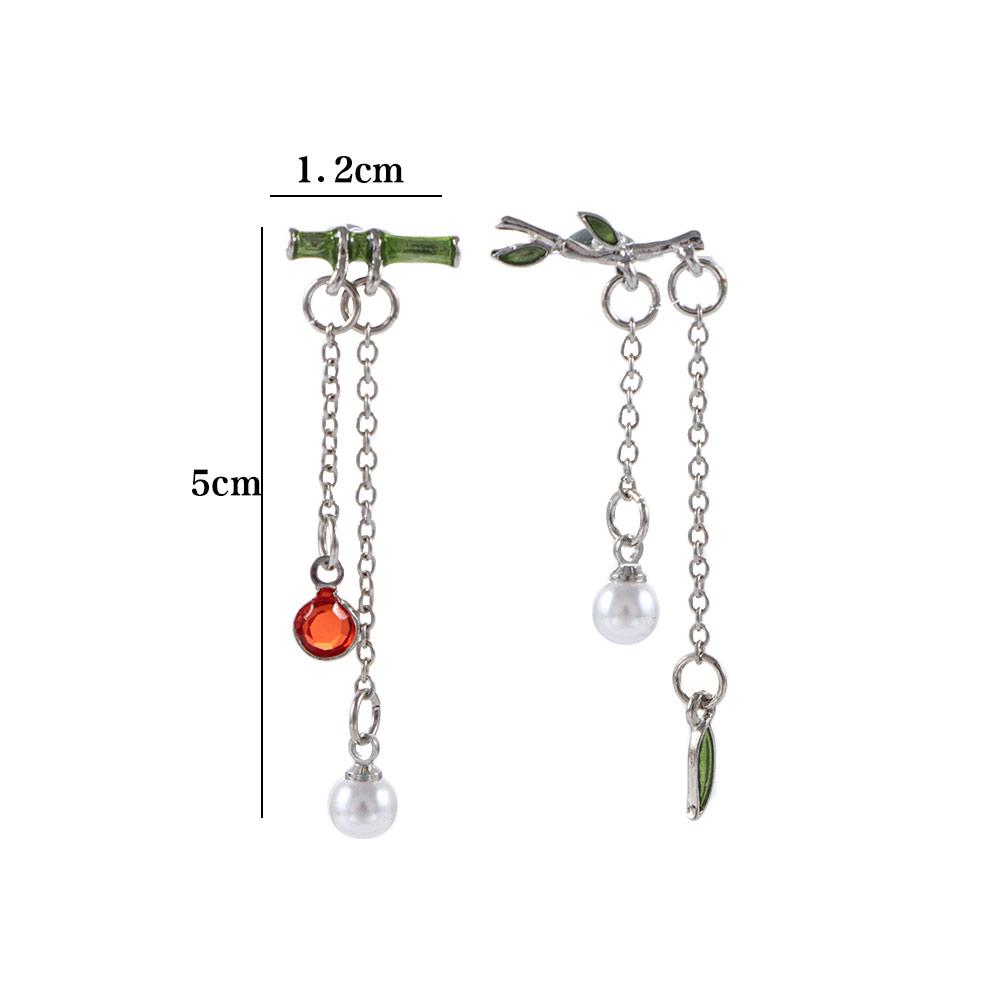 Vintage Women Korean Bamboo Dangle Drop Earrings Pearl Asymmetric Earrings Fashion Jewelry