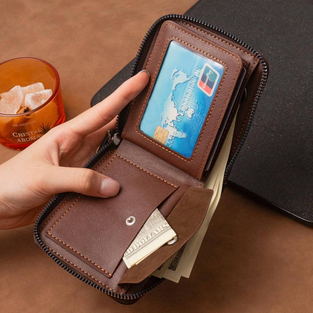 Leder Herren Geldbörse Luxus Herren Geldbörse Männlich Reißverschluss Kartenhalter Mit Münzfach Geldbörsen Geschenke Für Männer Geldbeutel Mini Geldbörse Herren Geldbörse Leder