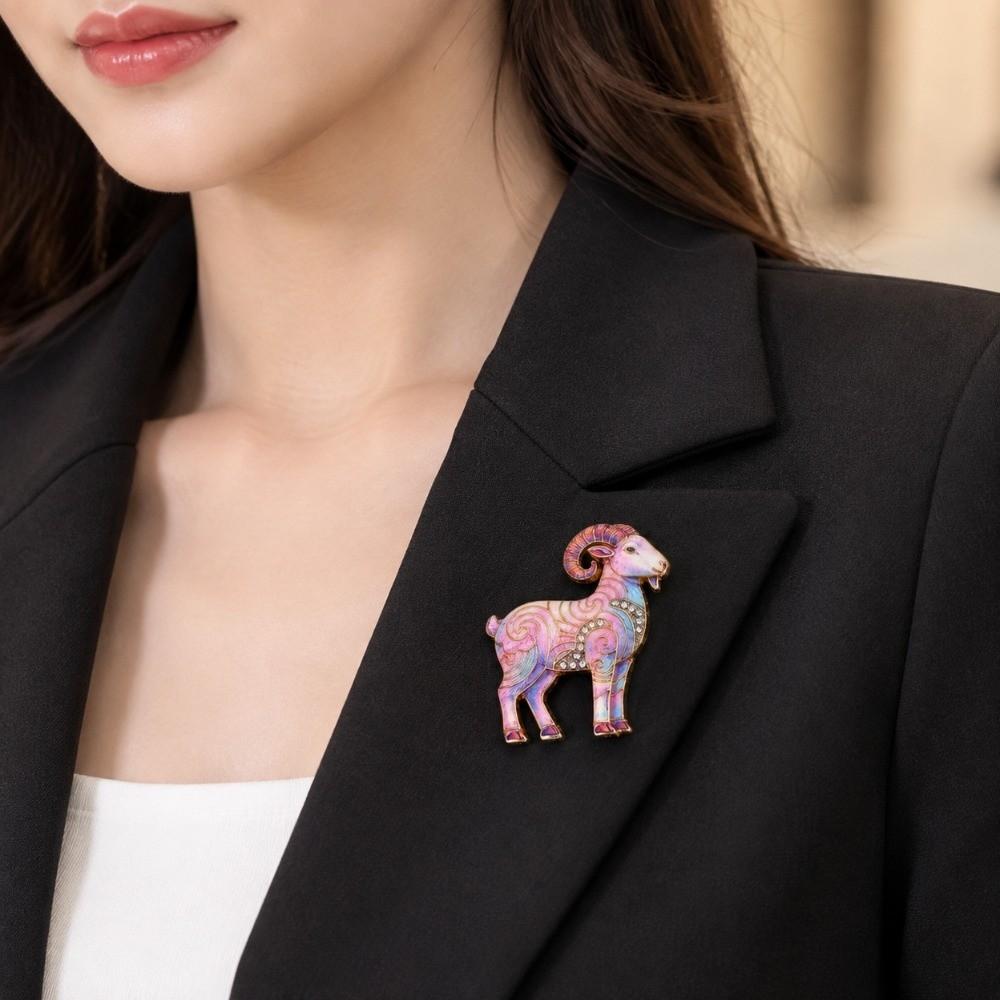 Beautiful Goat Enamel Brooch Elegant Rhinestone Brooch Trendy Animal Pin  Unisex