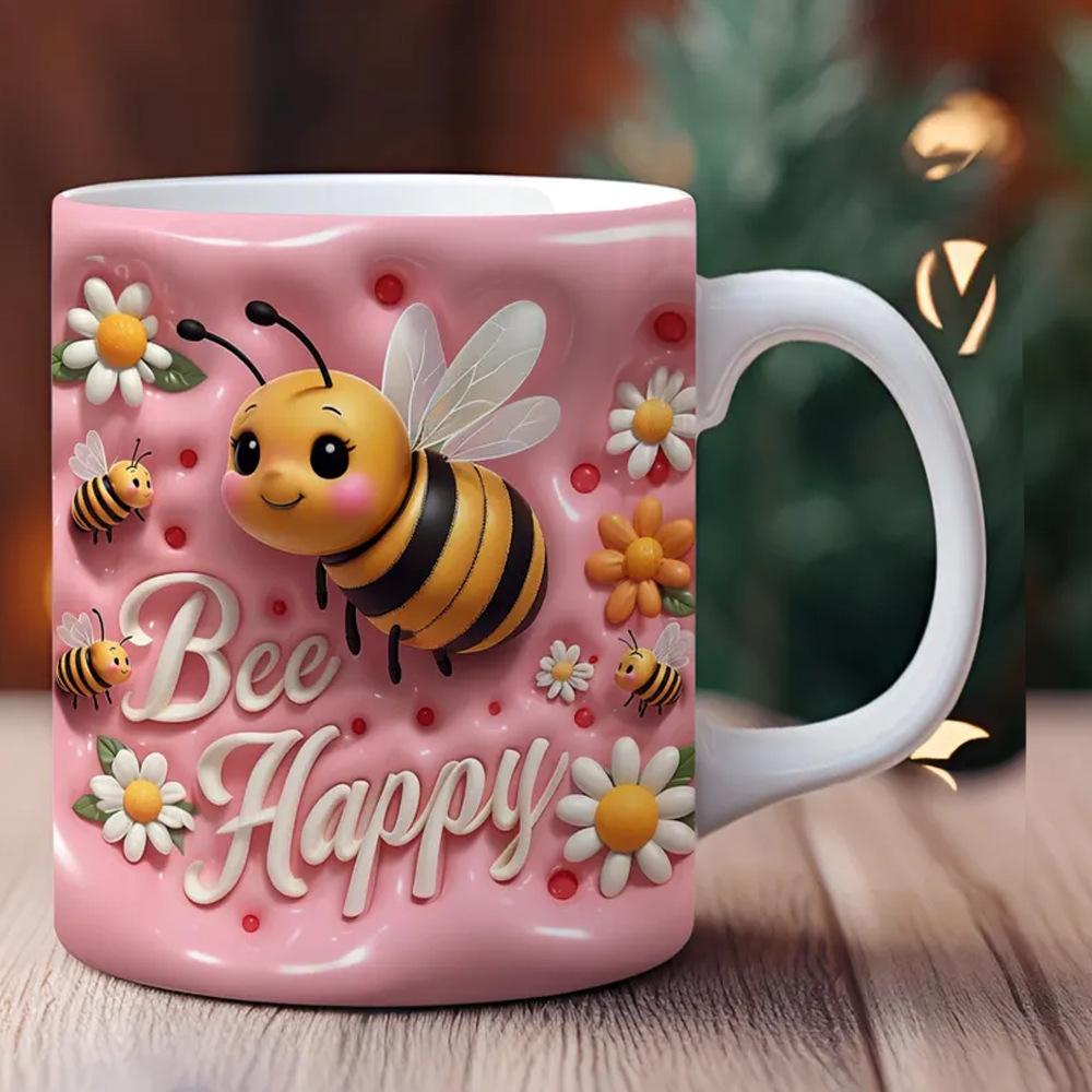

Cartoon Bee Ceramic Coffee Cup 3D Milk Tea Water Cups Creative Breakfast Mug Household Drinkware Birthday Gift 330ml белый