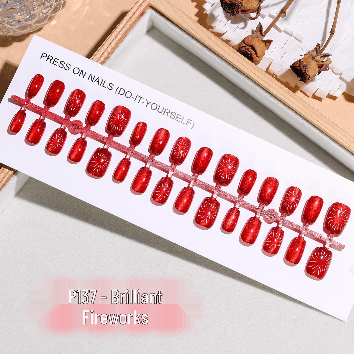 

Year of the Horse Red Glitter Festive Cat Eye Press-On Nails Full Strip XS/S/M