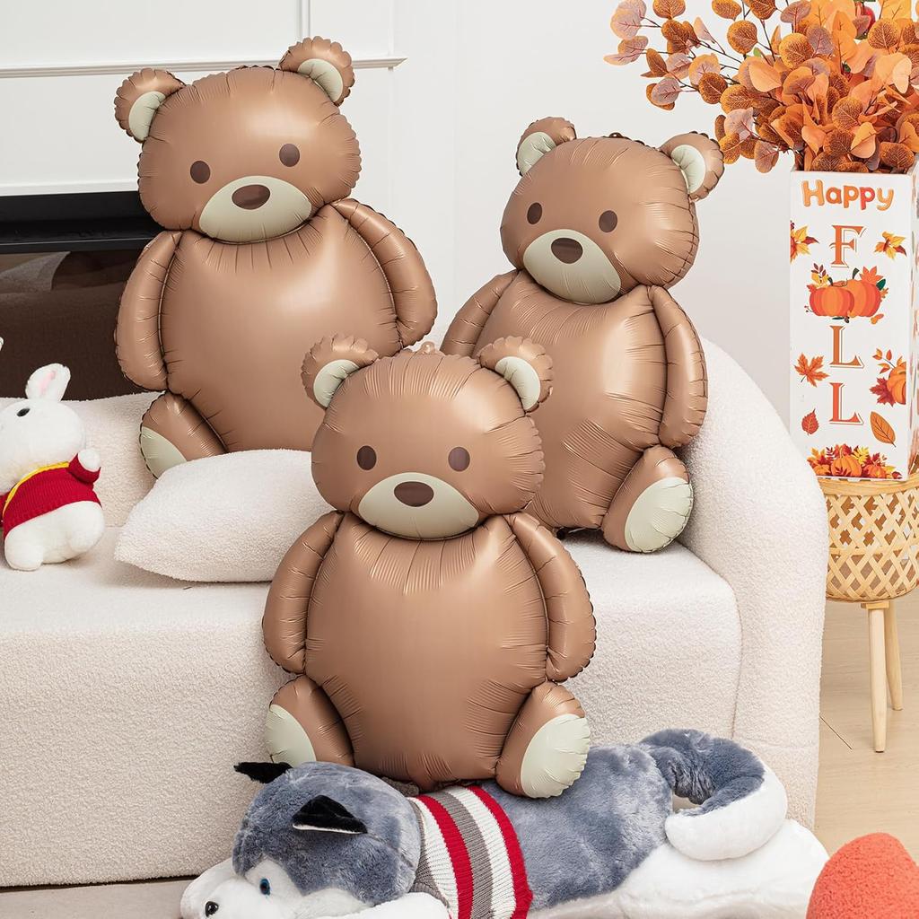 12 Pcs 35 Inch Big Brown Bear Balloons Matte Cartoon Bear Foil Birthday Balloons for Home Decor Jungle Animal Farm Safari Zoo Woodland Themed Party