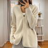 Women's Solid Color V Neck Long Sleeve Knit Cardigan One Button Loose Casual Sweater Coat