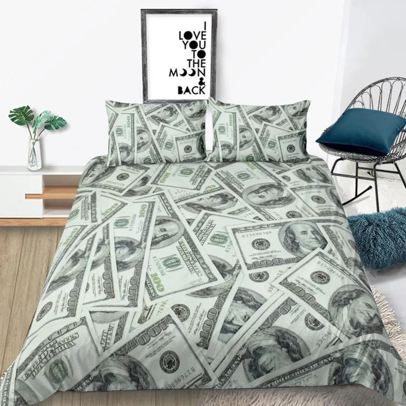 3D Modern Bedding Set Dollar Motif Printed Duvet Cover Vivid Comforter Cover 3 Pieces Money Maths Pattern Funny Soft Bed Set