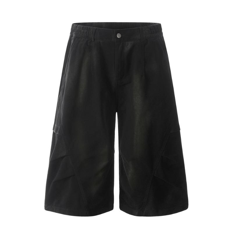 

Army Green Dirty Dyed Jeans Men s Summer Loose Straight Wide Leg Folded Semi-elastic Pants 3XL чёрный