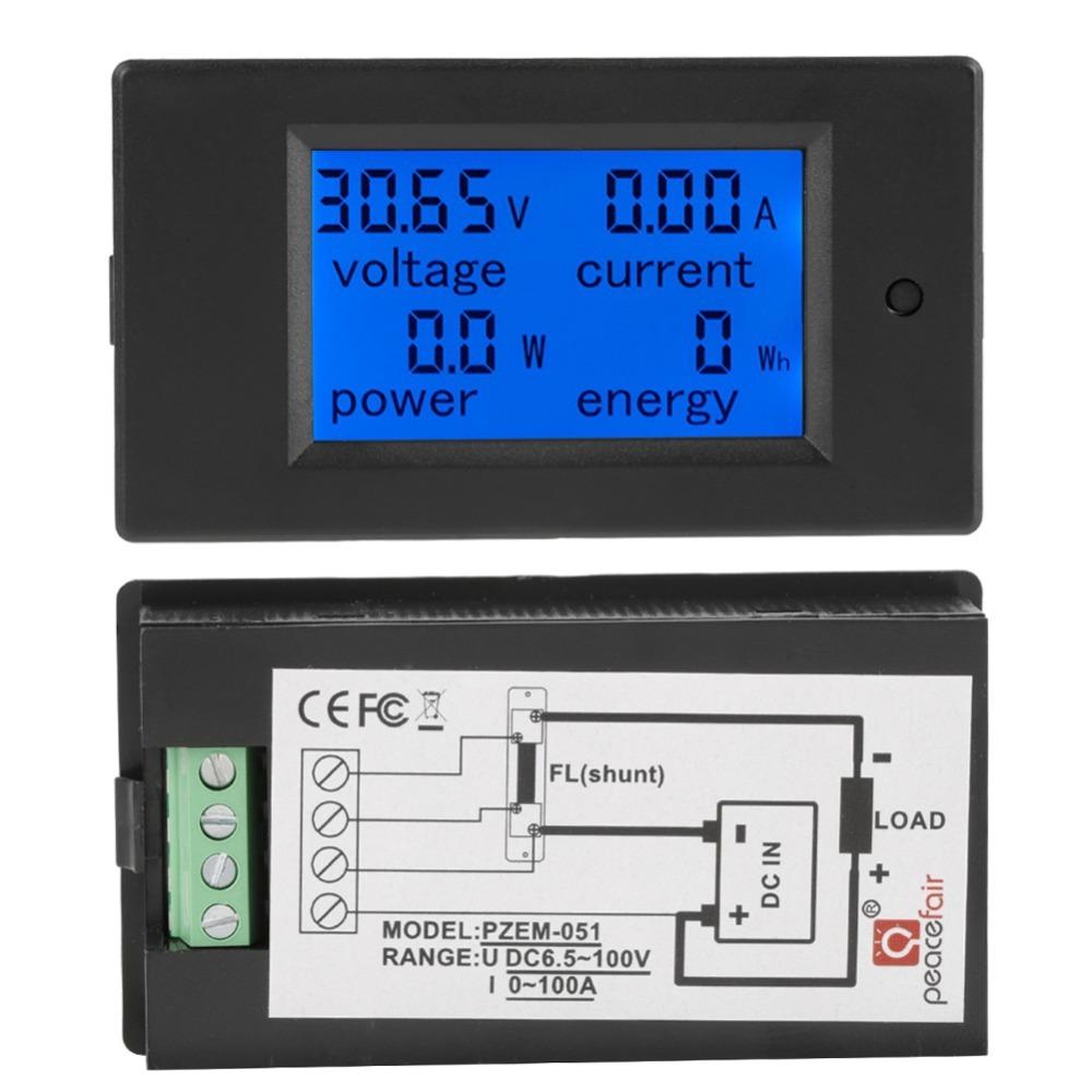 Digitales Amperemeter, Voltmeter, DC 6,5 V-100 V, 100 A, 50 A, 20 A, Multimeter, Leistungsmesser, LCD-Anzeige, Volt, Watt, Leistungsmesser, Energiemesser mit 100 A/75 mV Shunt