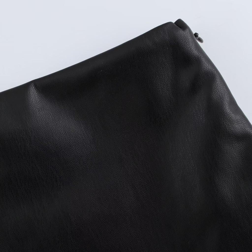 Women's Slim-Fit Asymmetrical Faux Leather High-Waisted Skirt Shorts - Spring 2025
