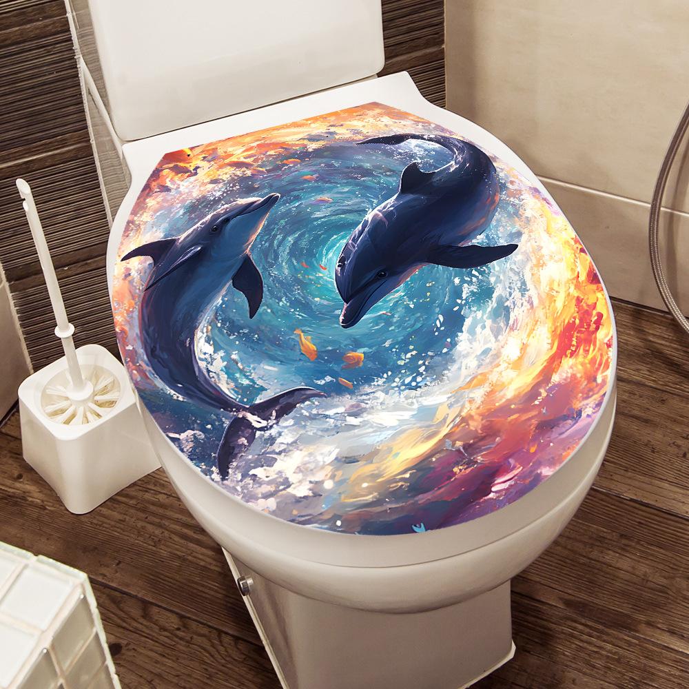 1pc Dolphin Home Bedroom Bathroom Toilet Sticker Decoration Beautification Self-adhesive Wallpaper Home Accessories