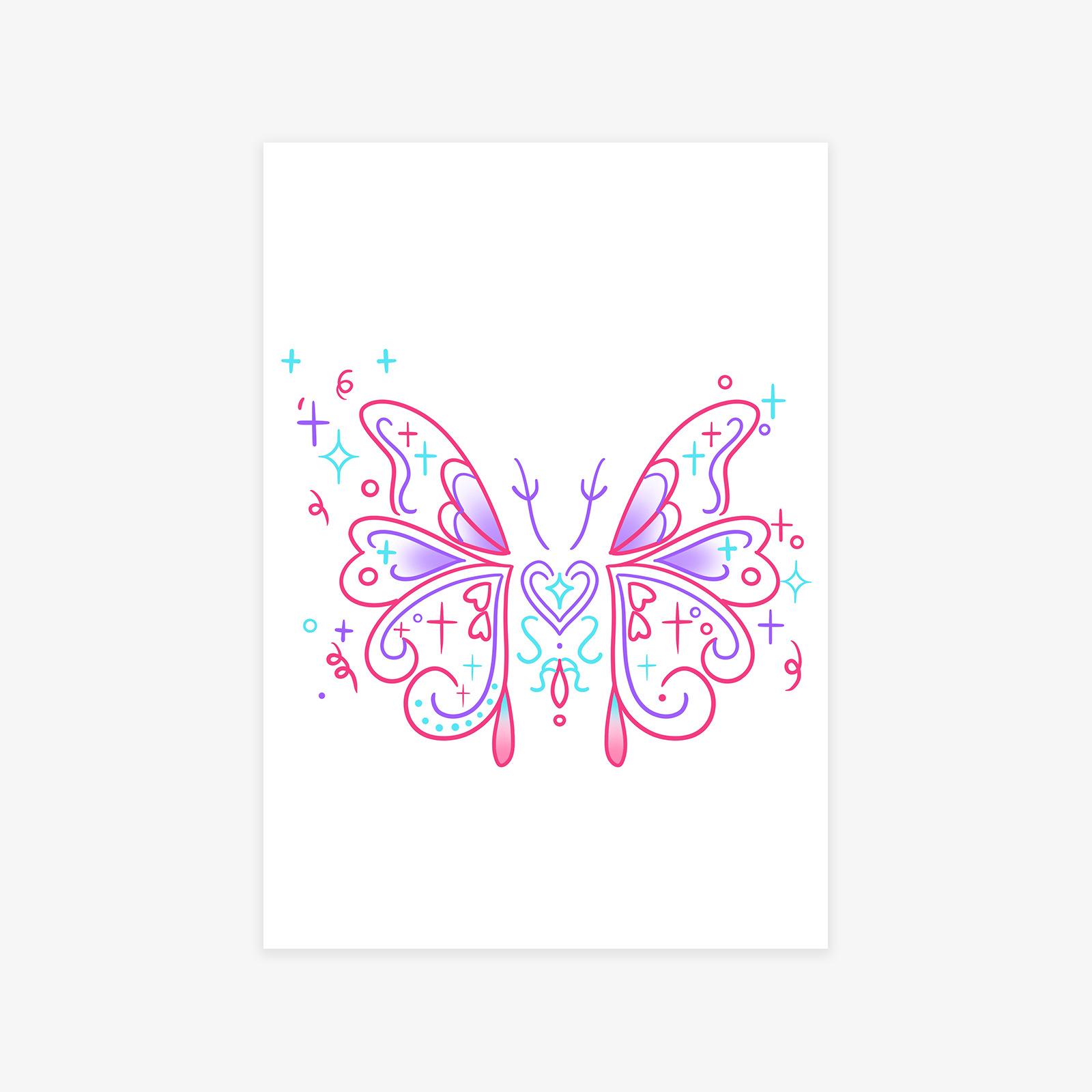 Premium Sense Small Fresh Y2K Simple Cute Spice Girl Color Dopamine Love Butterfly Tattoo Sticker 7*10CM