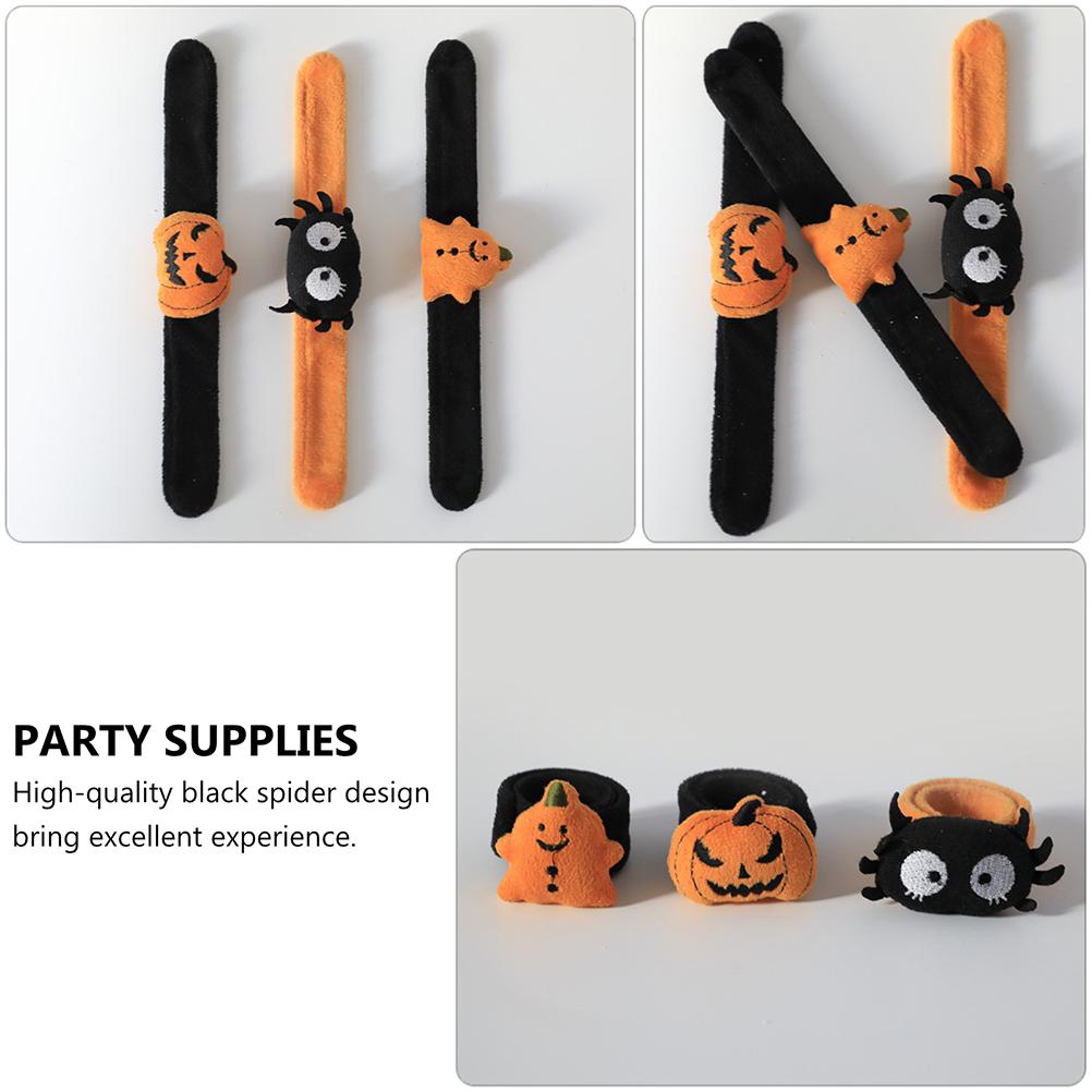 3 peças de pulseiras de pressão de anel de Halloween, pulseiras de abóbora, decorações de festa de tapa de aranha para adultos, criança fantasma