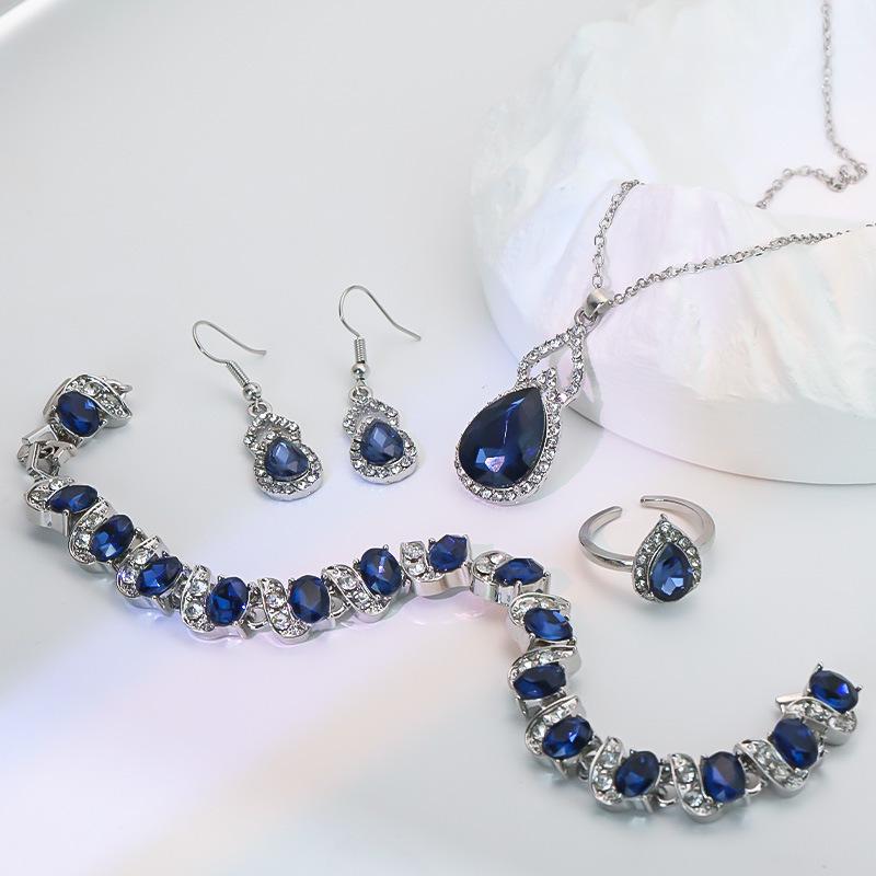 Elegant Zircon Jewelry Set: Necklace, Earrings & Ring with Gourd Design