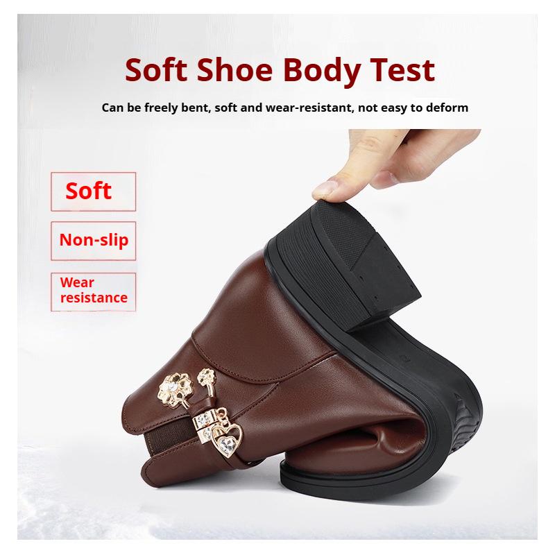 Cotton Shoes Autumn and Winter Plus Velvet Leather Shoes Warm and Lightweight Low-heeled Women's Shoes Soft Leather Soft Bottom Short Boots