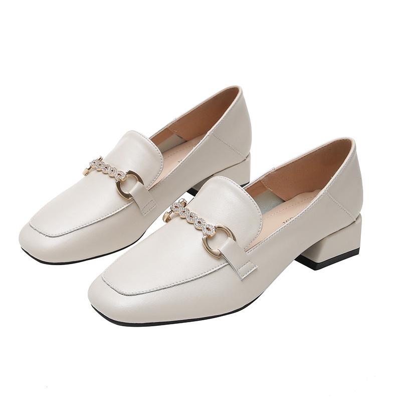 

189-4 туфли-лодочки с квадратным носком женские кожаные туфли ветер одна педаль лоферы толстый каблук большой размер женская обувь 33