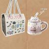 Cute Ceramic Mug with Lid, Spoon, and Straw - Perfect Birthday or Couple's Gift