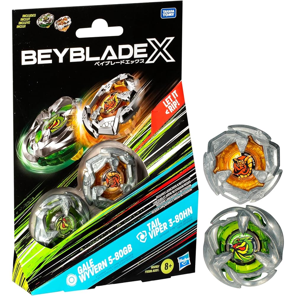 

Beyblade X Gale Wyvern 5-80GB & Tail Viper 3-80HN Dual Pack Set with 2 Right Spin Tops Battle Toy for Boys and Girls