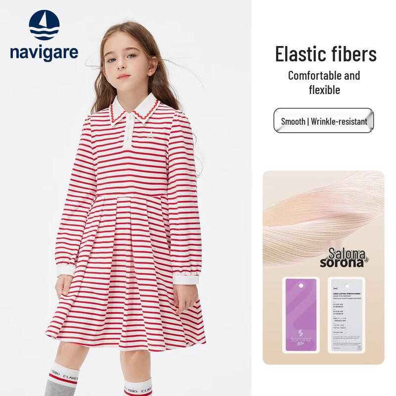 Navigare Girls' Stripe Pleated Polo Collar Dress