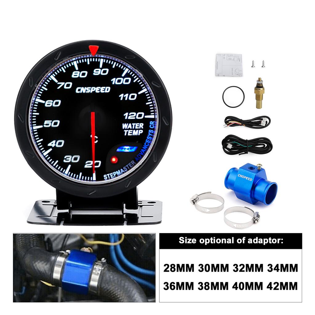 CNSPEED New 60MM Car Water Temperature Gauge 20-120℃ Celsius Water Temp Meter With Water Temp Joint Pipe Sensor Adapter 1/8NPT
