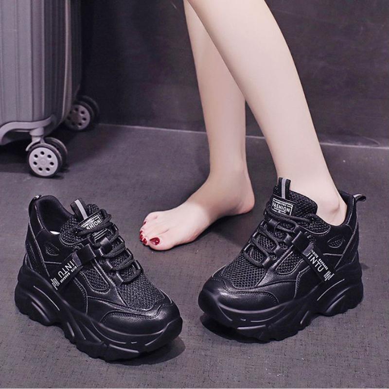 Comemore Våren Joggesko for kvinner Uformelle kvinner Chunky Mesh Tykkbunn Dame Vulkanisere Plattform Sportssko Tennis Dame Rosa