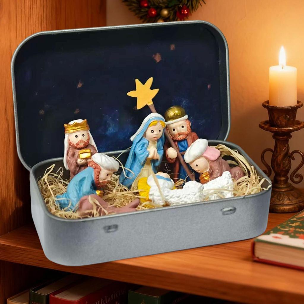 Nativity Figurines Resin Christmas Decorations Holy Family Manger Nativity Scene Statue For Home Tabletop Cabinet Desk Bedside