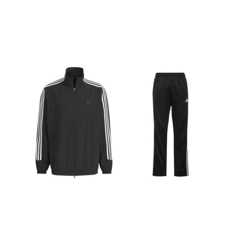 

Adidas Soft And Comfortable Stand Collar Long Sleeve Top And Mid Waist Elastic Pants Casual Sports Set Unisex Sets Black JI6646+TR30PR-BW S