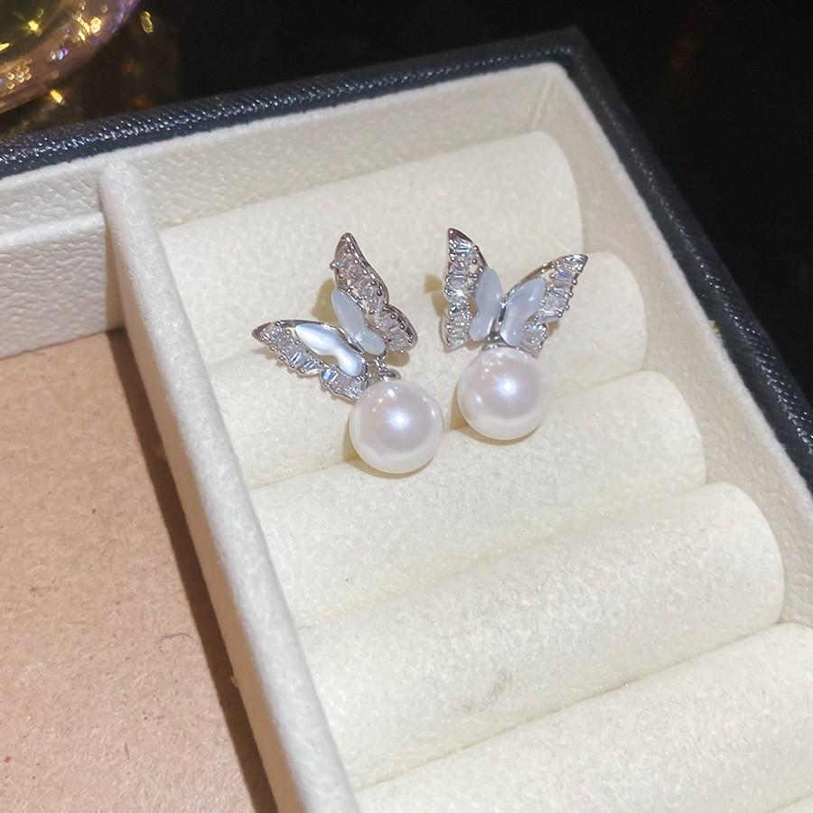 Zircon Geometric Pearl Stud Earrings Autumn and Winter Retro Elegant Earrings Temperament Earrings Women