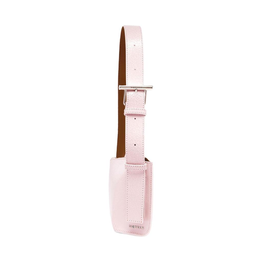 Alexander McQueen T-Bar Sling Adjustable Shoulder Strap Zipper Closure Calfskin Shoulder Bag Coin Purse Women shoulder bag Pink 813535-1AAWU-1063