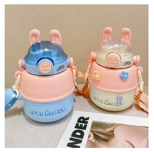 Student's Simple and Portable Rabbit Ear Thermal Cup Girl's Heart Lovely Big Belly Cup Stainless Steel Large Capacity Water Cup