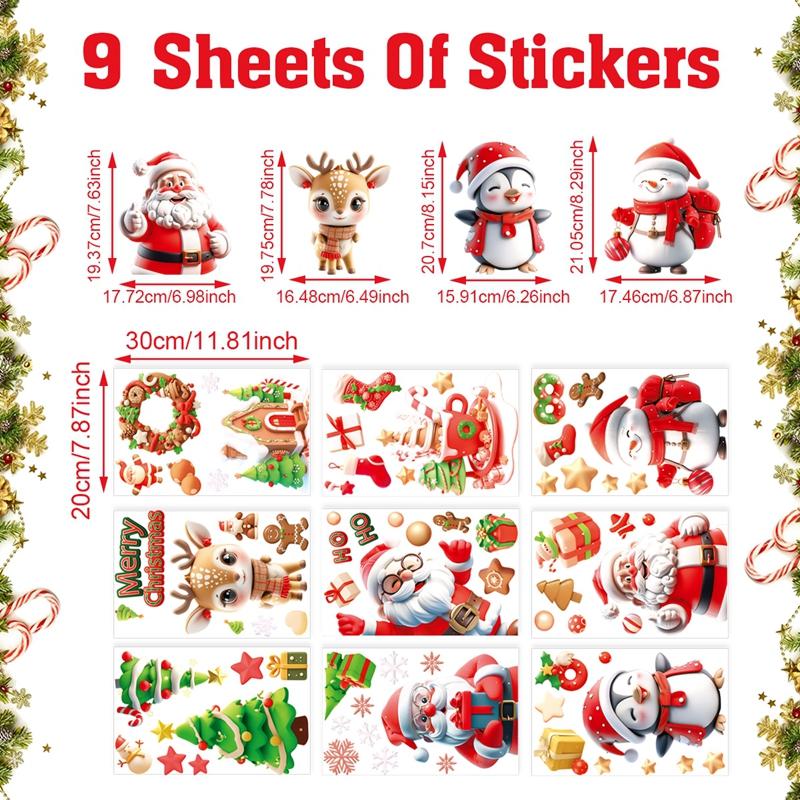 

9 шт. Рождественские наклейки на окна Рождественское украшение Подарки для детей 2026 Рождество Снеговик ПВХ наклейки Navidad Natal Новогодний подарок 2026
