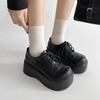 Fashion Retro Lace-Up Thick Bottom Leather Shoes Women's Autumn New Style College Style Black Platform Pumps JK Flat Bottom Loafers