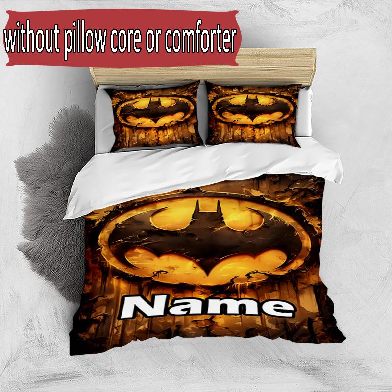 3pcs Duvet Cover Set (1*Duvet Cover + 2*Pillowcase, Without Core), Custom Name Batman Pattern Bedding Set, Home Bedroom Decor Gift