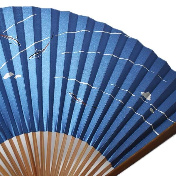 Folding Kyoto Made In with a Karaki Wood Pearlescent Ayu Navy Fan, Style, Japan, Frame, Finish, (sweetfish) Design, Blue, 22.5 Cm, Scented,